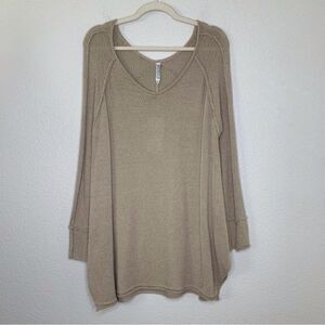NWT Monoreno Taupe Inside Out Seam Contrast Crochet Long Sleeves Sweater